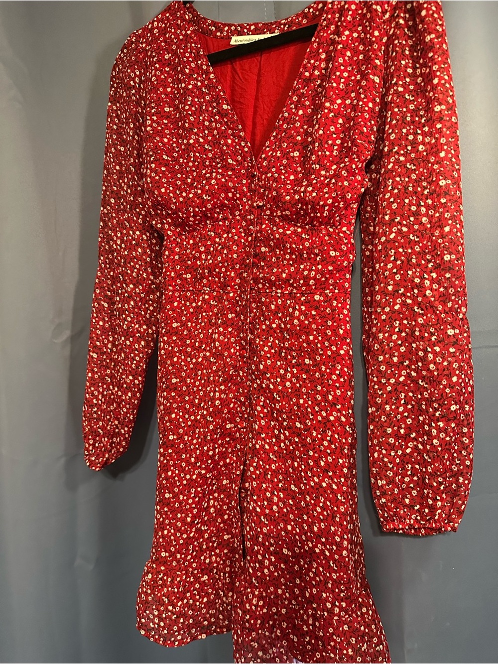 Abercrombie and Fitch button up, long sleeve red floral dress